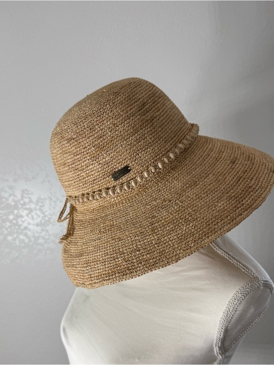 SUN ‘n’ SAND Accessorize Woven Raffia Sun Hat - Tan wide Brim UPF 50+ Bow Shell main image 10